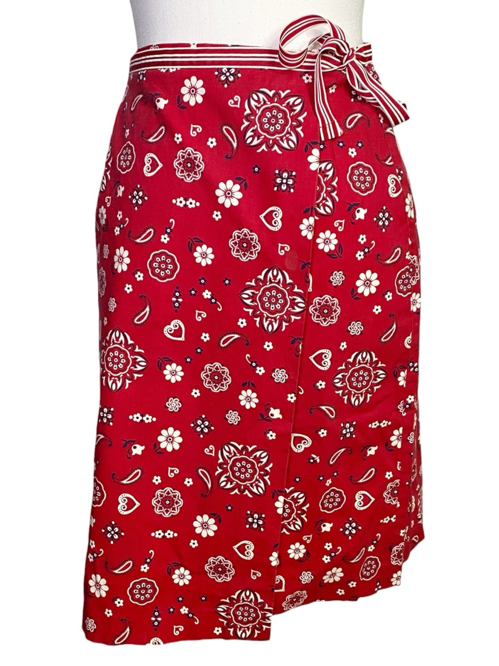 Alanni Petite Vintage Red Bandana Floral Paisley Wrap Skirt Size 2P Y2K Boho